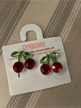 Gymboree Red Cherry Gem Hair Clips with Green Leaves